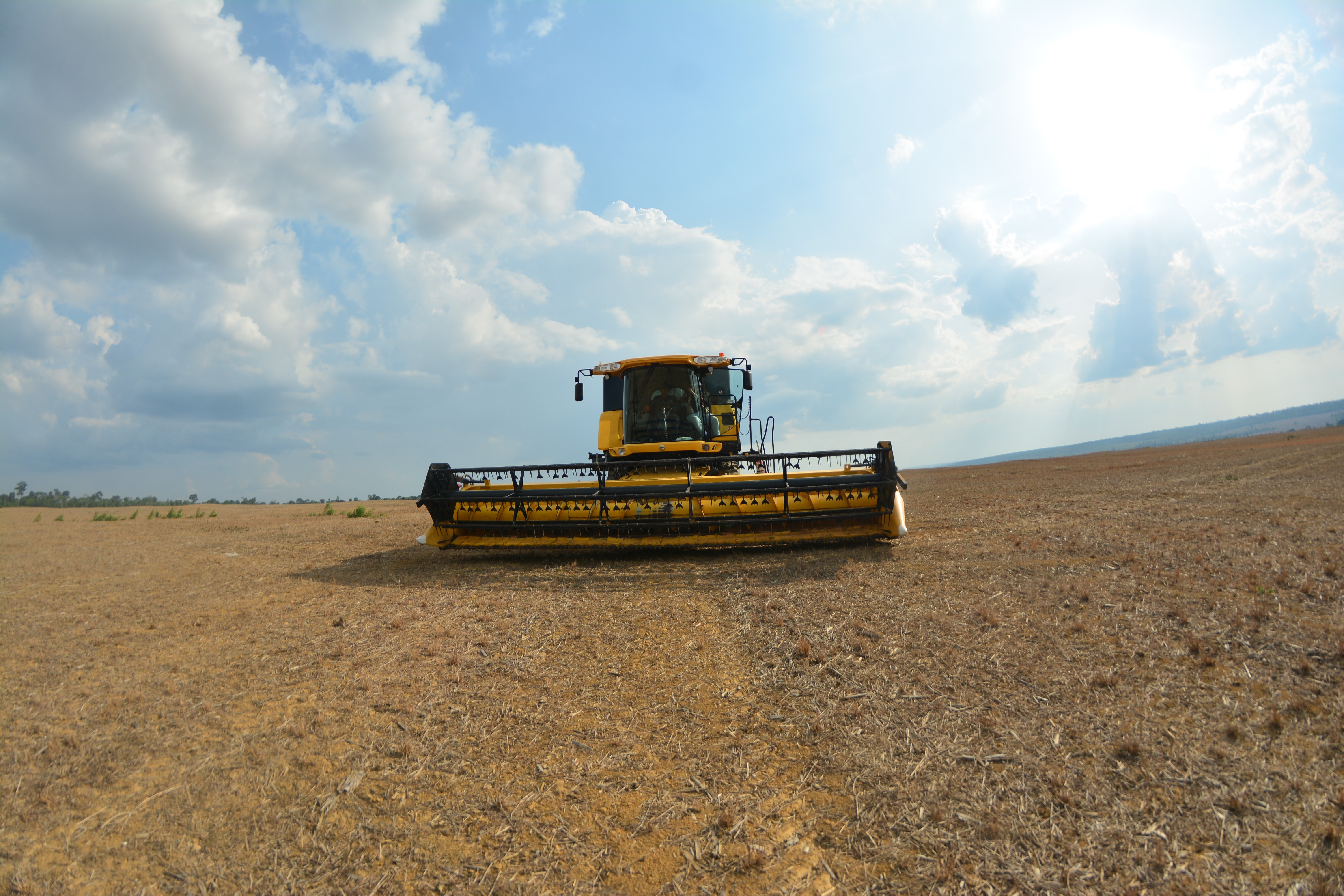 máquina agrícola em campo de soja 