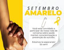 card sobre setembro amarelo, maos dadas sob fundo amarelo